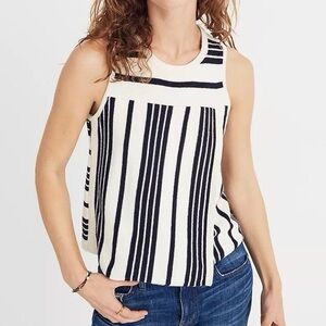 MADEWELL Women’s Stripe-Play Sleeveless Sweater Tank Bright Ivory Navy Size XS